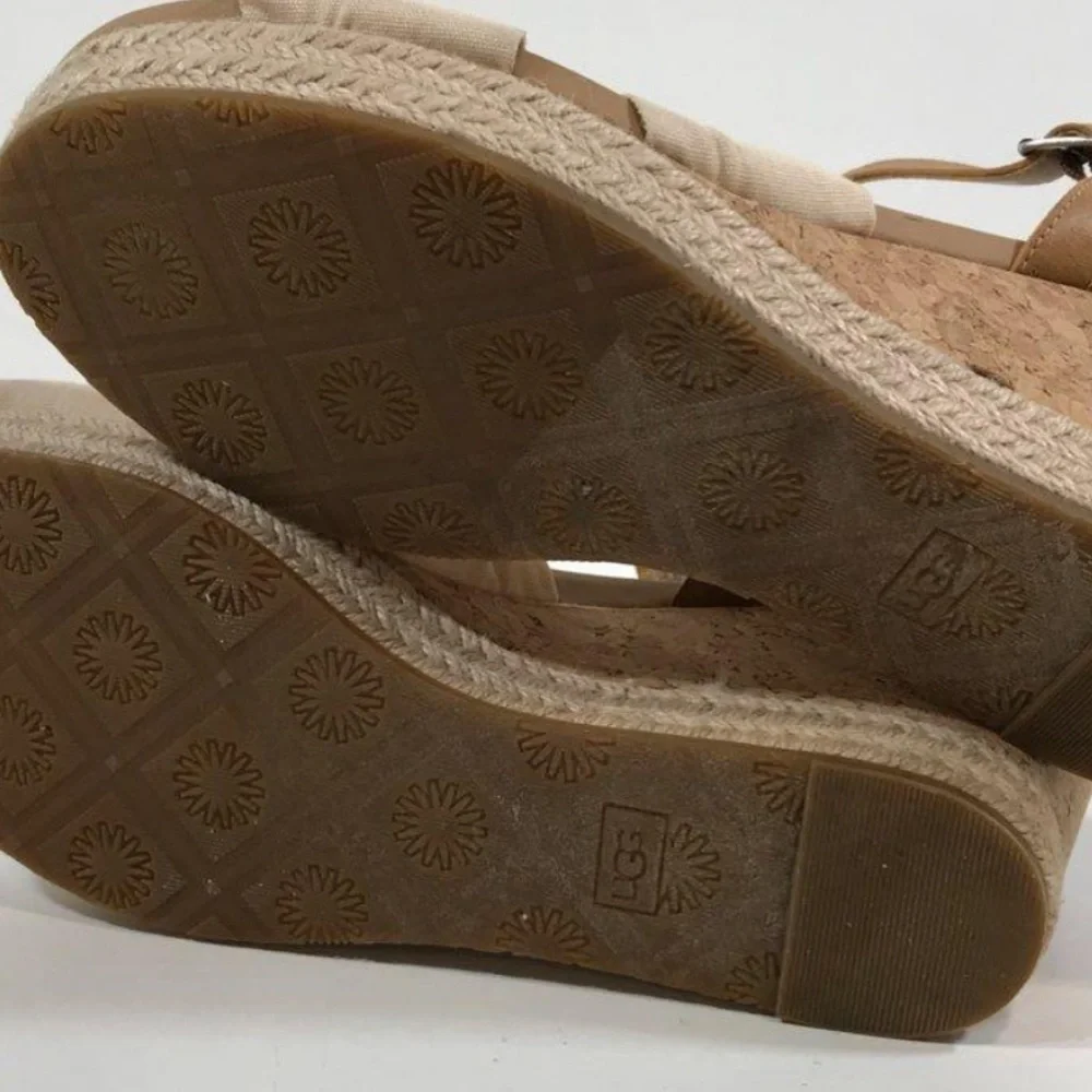 Women’s UGG Joslyn Tan/Cream Espadrille Wedges with Bow Detail Sandals Size 9